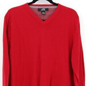 Foxcroft Large $98 Cotton Cashmere Red V-Neck Long Sleeve Luxury Knit Sweater
